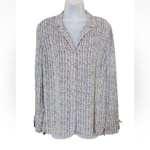 J. Jill Size M Herringbone Rayon Button Up Blouse Notched Collar Lightweight